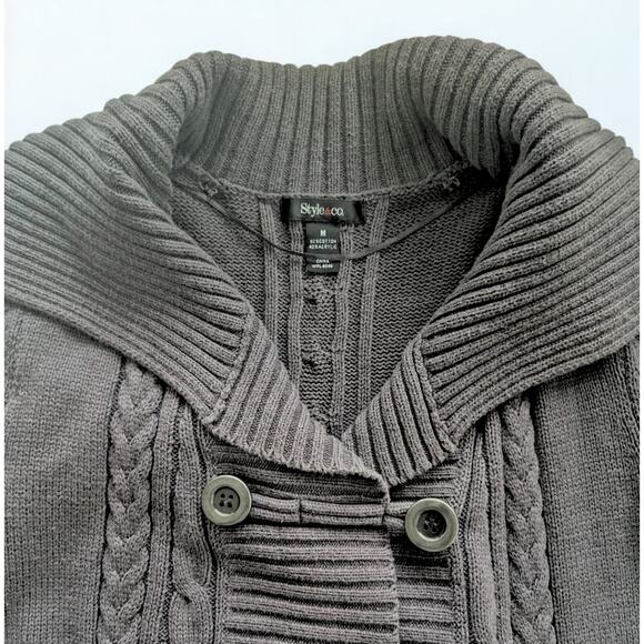 Style & Co Womens Sweater Blazer Sz M Cable Knit Long Cardigan Chunky Gray - Picture 4 of 6